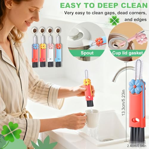 3 in 1 Cup Lid Cleaning Brush, Multifunctional Gap Cleaning Brush, Home Kitchen Crevice Brush, Portable Bottle Cleaner Brush for Cleaning Tight Spaces, Bottle Gaps, Travel Mug Caps(4 PCS) - color: Blue, Orange, Pink, Red(4pcs)