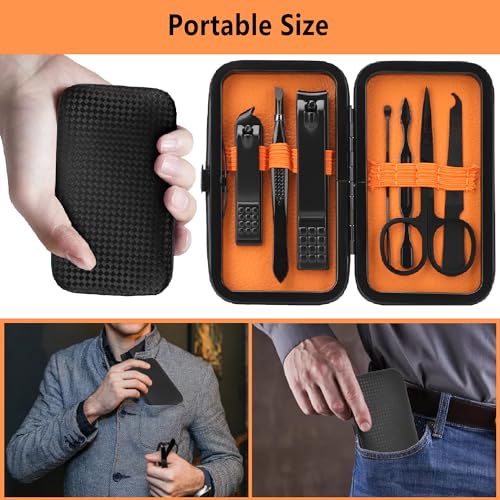Manicure Set Men Nail Clipper Set Personal Care Nail Grooming Kits Travel Nail Care Set Manicure Tools Fenlebeneil Nail Clippers Pedicure Kit Basic Nail Care Tools Gift for Men Women - color: Black-orange