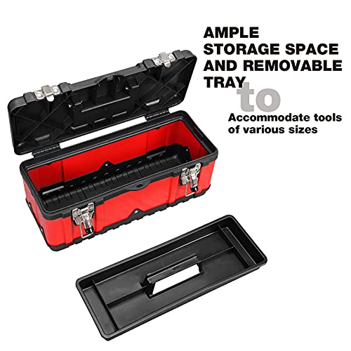 Jack Boss Tool Box 15.5 Inch Small Portable Tool Organizer Box with Built-in Short Non-slip Handle Car Box with Removable tray - size: 15.5Inch