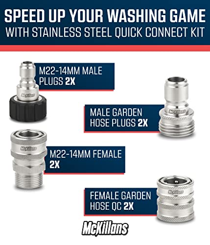 McKillans® M22-14mm Pressure Washer Quick Connect Kit, M22-14mm to 3/8" Male Female Quick Disconnect Kit for Power Washer (Stainless Steel) - color: Quick Connects