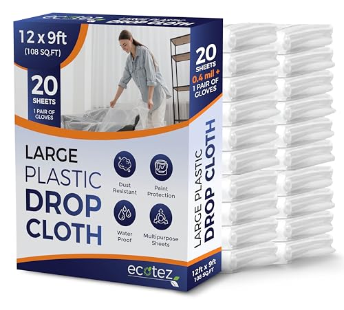 20 Pack 12 x 9 ft Extra Large Plastic Drop Cloth for Painting - size: 20 Pack-Standard