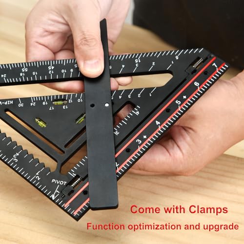 7 Inch Foldable Carpenter Square, Multi-Purpose Speed Square with T-Ruler, Rafter Square,Protractor, Angle Measuring & Marking Gauge for Woodworking, Carpentry & Layout (Dark-with jig) - color: Dark-with jig