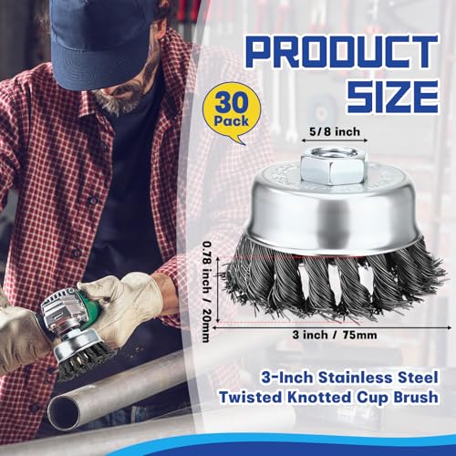 LEIFIDE 20 Pack 3 Inch Wire Cup Brush, 5/8"-11 Threaded Arbor Knotted Wire
