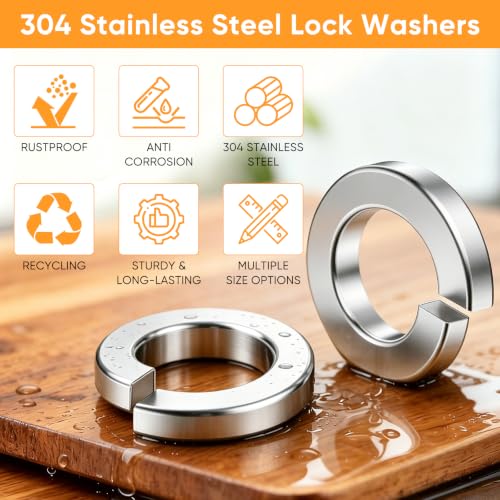 1000Pcs Spring Lock Washers Assortment Kit, Metric Split Lock Washer Set, 304 Stainless Steel Lock Washers for Screws Bolts,9 SAE Sizes M2 M2.5 M3 M4 M5 M6 M8 M10 M12