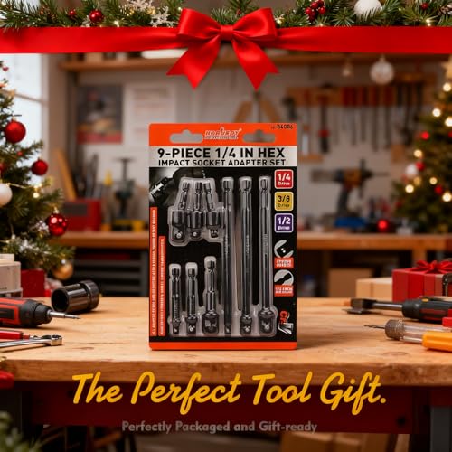 Impact Drill Socket Adapter Set and Universal Joints Socket Set 9-Piece 1/4" 3/8" and 1/2" Driver Socket Adapter, Power Drill - color: 9 Pcs Black Universal Joints