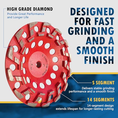 7" Diamond Grind Wheel 14 S Seg Concrete & Coating 5/8"-11 Threaded Arbor - style: 7" Diameter / 14 S Segments