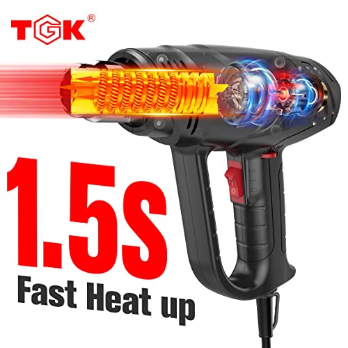 Heat Gun, TGK® 1800W Heavy Duty Hot Air Gun Kit 122℉~1202℉ Dual Temperature Settings with 3 Nozzle Attachments Overload Protection for Crafts, Shrink Wrapping/Tubing, Paint Removing, Epoxy Resin - color: Black