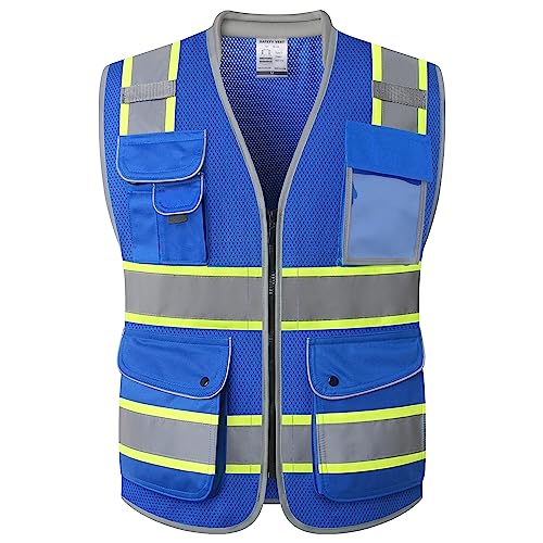 JKSafety Hi Vis Safety Vest for Men Women Cushioned Collar JK101 Blue M - color: Jk101-blue, size: Medium