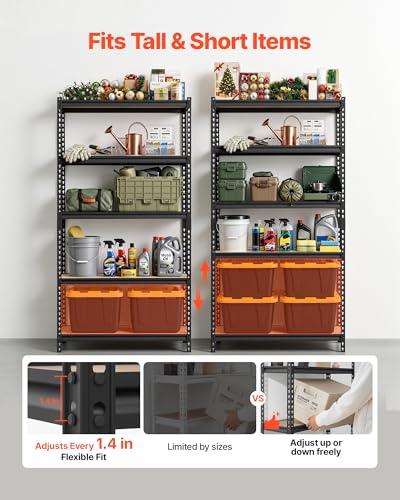 VEVOR Storage Shelves, 5-Tier Adjustable, 2000 lbs Capacity, Heavy Duty Garage Storage Shelving Unit, Metal Utility Rack Shelf, for Garage Warehouse Basement Kitchen, 36.34" W x 16.34" D x 71.38" H - size: 16.34" D x 36.34" W x 71.38" H