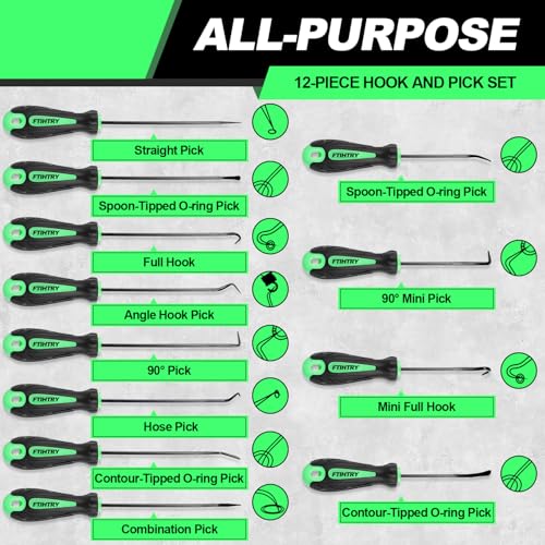 FTIHTRY 12-Piece Pick and Hook Tools Set, Pick Tool Set Car Auto Oil Seal/O-Ring Seal Gasket Pick Hooks Puller Remove, Long and Mini Pick Tool Set - style: 12-Piece