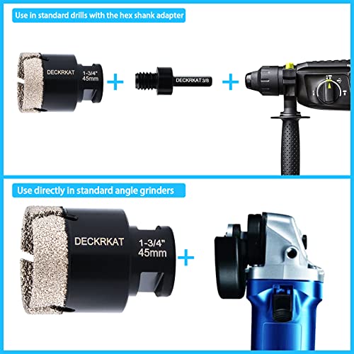 Diamond Hole Saw, 1-3/4" Hole Saw for Tiles Granite Marble Ceramic Glass Porcelain, 45mm Core Drill Bit with 5/8-11 Thread and 3/8” Hex Shank Adapter for Angle Grinders & Drills - size: 1-3/4"(45mm)