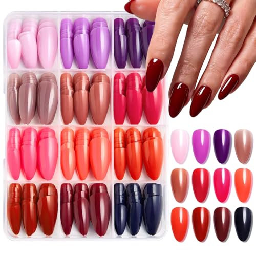 288Pcs Almond Press on Nails Medium Fake Nails with 12 Solid Color False Nails Reusable Acrylic Artificial Glue on Nail Shiny Full Cover Nails Press ons for Women Girls Manicure - color: Style-25