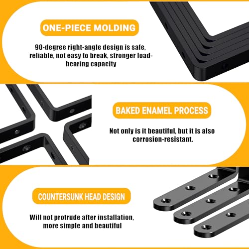 25Pcs Black Angle Brackets 4”x 4” Heavy Duty Corner Bracket 3MM for Wood | 3MM Thick Metal Corner Brackets 90 Degree Joint Hardware 4in Mounting Bracket for Wooden Furniture Cabinet Chair Bookshelf - size: Black-4x4 Inch