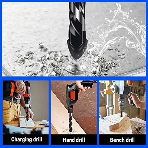 5-Piece 1/2“ Masonry Drill Bits for Tile Glass Ceramic Wall Brick Stone Soft-Metal Wood, 1/2 Inch Concrete Drill Bits Cement Drill Bit Set, 3-Flat Shank, YG8 Carbide Tungsten Steel Alloy Tip 12mm - size: 5 Piece 1/2 Inch Drill Bit Set