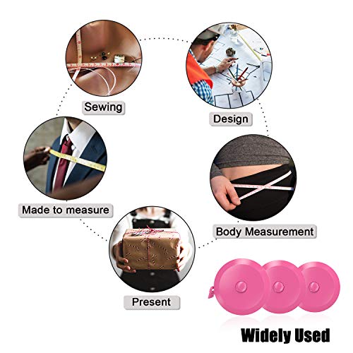 DiCUNO 3-Pack Soft Retractable Measuring Tape, 60-Inch 1.5 Meter, Pink - color: Pink*3pcs