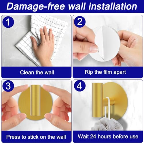 Bntuk Wall Towel Hooks, Adhesive Hooks for Coat Waterproof Shower Hooks - color: Gold, size: 2 Pack