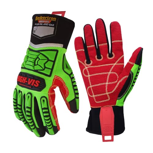 Seibertron High-Vis Series Cut Resistant Reducing Anti-Impact Mechanics Heavy Duty Safety Rescue Oil and Gas Gloves - color: Green-hdc5 En388 4544ep Cut Resistant, size: Small (Pack of 1)
