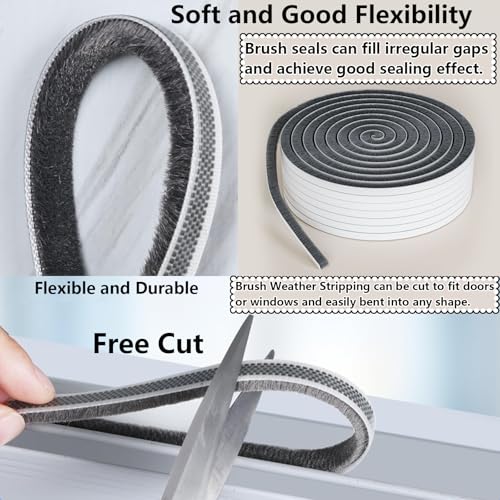 Brush Weather Stripping Door Window Seal,0.2"x0.4"x33FT - color: Gray, size: 0.2"x0.4"x33FT