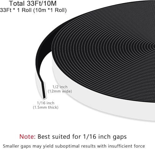Thin Foam Tape, 1/2x1/16in Strong Adhesive Foam Seal Strip - color: Black, size: 1/2in x 1/16in x 33Ft