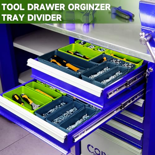 Tool Box Organizer Tray, 60 PCS & 5 Sizes, Blue and Green - color: Blue & Green: 60 PCS