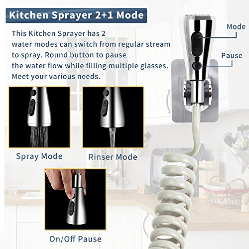 CECEFIN Kitchen Sink Sprayer Hose Attachment for Faucet, 79" Recoil Hose - color: F- Grey- ON/OFF Pause Sprayer