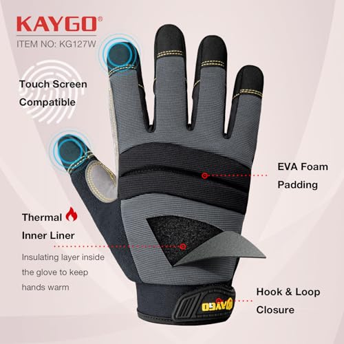 KAYGO Insulated Mechanic Work Gloves, Winter Thermal, KG127W - color: Gray(thermal), size: Medium