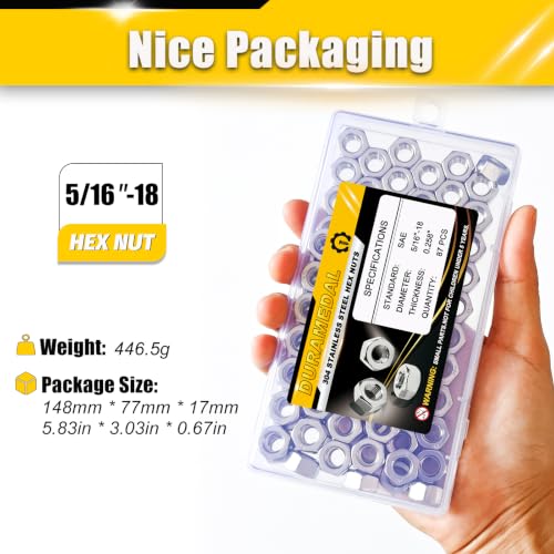 5/16-18 UNC Hex Nuts 87Pcs 304 Stainless Steel A2-70 Rustproof - size: 5/16-18