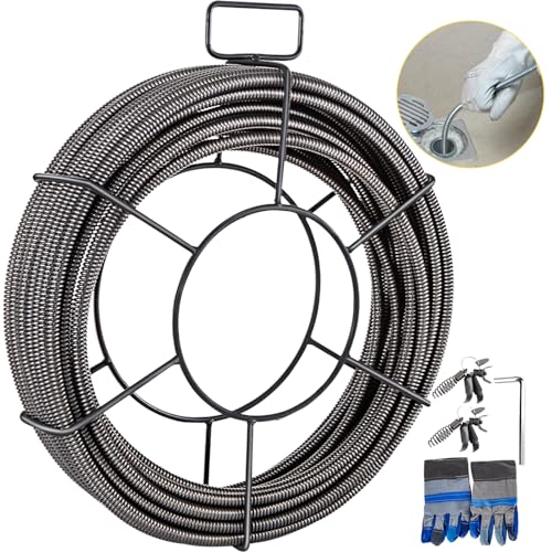 VEVOR Drain Cleaning Cable 50ft x 1/2 inch Solid Core Cable Sewer Cable, Drain Auger Cable Cleaner, Snake Clog Pipe Drain Cleaning Cable W/Four Shapes of Cutters - style: 50Ft x 1/2Inch