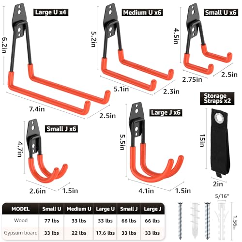 Heavy Duty Garage Hooks for Storage & Hanging Items, 30-Pack - color: 30-Pack Set Orange