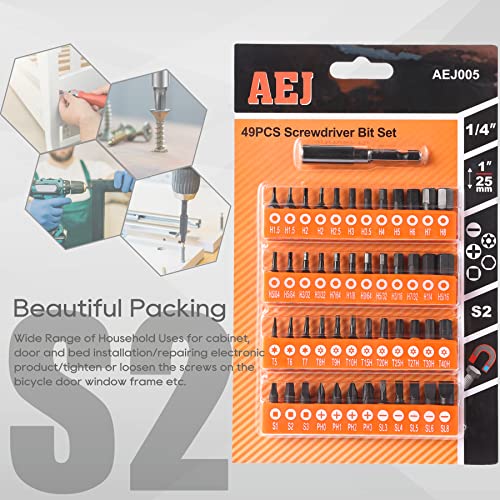 AEJ 49-Pack Screwdriver Bit Set, Hex Bit Set, Hex Head Drill Bits Set