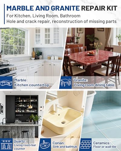 Tile, Marble and Granite Repair Kit (Color Match), Fix Holes Dents Defects
