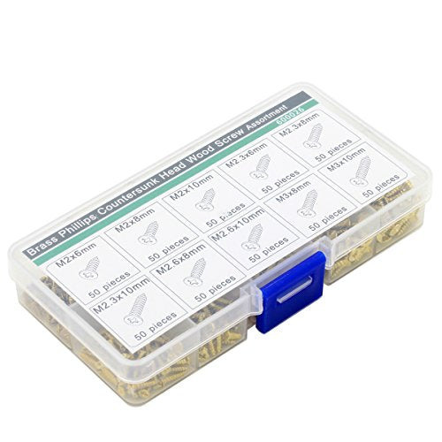 Brass Countersunk Head Wood Screw Assortment Kit,Pack of 500,Gold