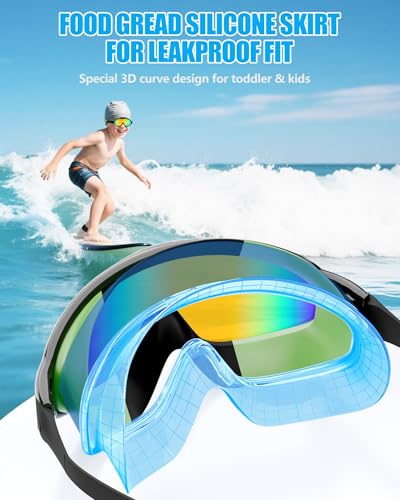 Aegend New Kids 2 Pack Wide View Swim Goggles, Anti-Fog/UV No Leak Goggles with Ear Plugs Kids 3-14 - color: Green Gold & Light Green