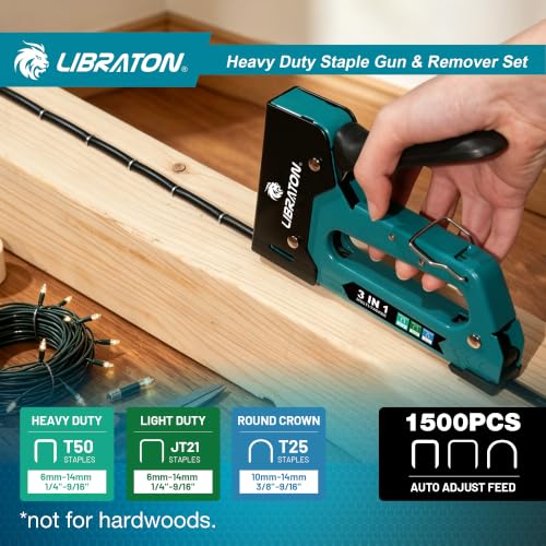 LIBRATON Heavy Duty Staple Gun for Wood Upholstery & Remover Kit, 3in1