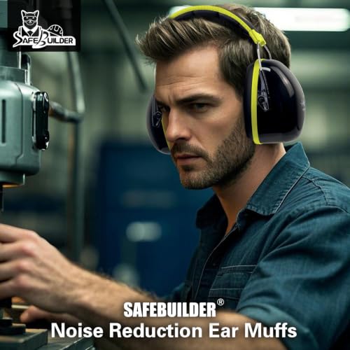 SAFEBUILDER Ear Protection Ear muffs Noise Reduction NRR 28dB Adjustable Hearing Protection for Working Mowing SK-06P - color: Black Cb Green