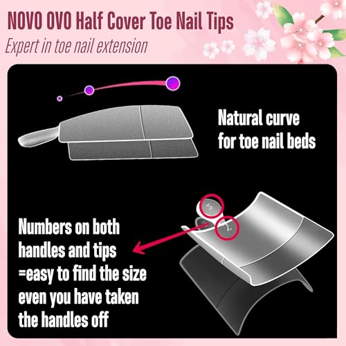NOVO OVO Fake Toe Nail Tips Sharp Square Half Cover, Soft Gel Toenail Extension, Prefiled Clear Double Matte C Curve for Pedicure Acrylic Press on for Salon, Longtoes Claw Toenails x 15 Sizes 240 Pcs - color: Sharp Square Half Cover