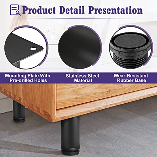 4 Inch Metal Furniture Legs Stainless Steel Adjustable Legs Black Metal Legs Round Cabinet Legs for Coffee Table Cabinet Desk Sofa Shelves, Pack of 8 - color: Black, size: 4"