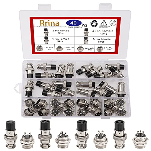 40Pcs Thread Male Female Panel Metal Aviation Wire Connector Plug Assortment Kit, 2/3/4/5 Pin GX16