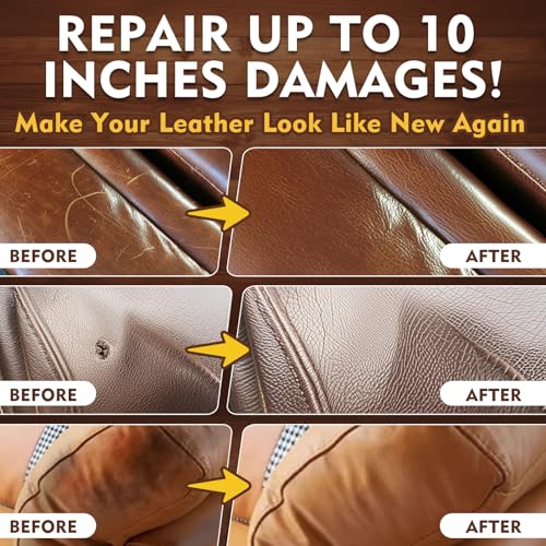 Brown Leather Repair Kit for Furniture, Leather Couch Repair Kit for Car Interior, Sofa, Purse and Jacket, Restore Any Material with Super Easy Instructions to Fix Scratches, Tears, Holes, Peeling