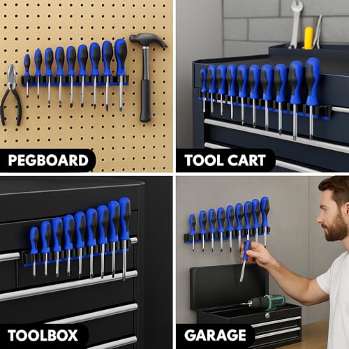 Magnetic Screwdriver Organizer for Tool Box Drawer – Holds 16 Tools – Magnetic Tool Box Organizer Rack – Screwdriver Holder for Toolbox, Drawer, or Wall Mount - color: BLUE