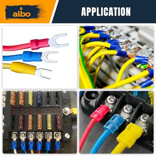 ALBO 350 Pcs Heat Shrink Fork Terminal Kit, 22-10 AWG, Red Blue Yellow - color: Fork Set 350pcs #10 AWG 22-10