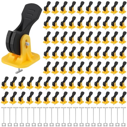 Nuanchu Tile Leveling System Kit 200 Reusable Tile Spacers + 200 1/16'' Replaceable Spare Steel T-pin, Leveling Clips Fit 8-12mm Floor Compounds Set for Wall & Floor (Yellow) - color: Yellow