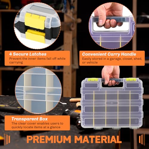 Small Parts Organizer 2Pack Storage Case Tools Box 34-Compartments - color: Yellow