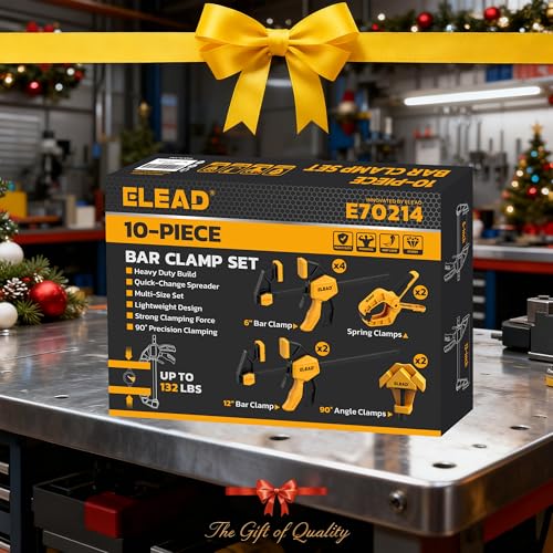 10-Piece Bar Clamps for Woodworking, 4PCS 6-inch & 2PCS 12-inch One-Handed F Clamp/Spreader with 132 LBS Load Limit, Spring Clamps, 90° Angle Clamp, Quick Release Grip - style: 10-Piece