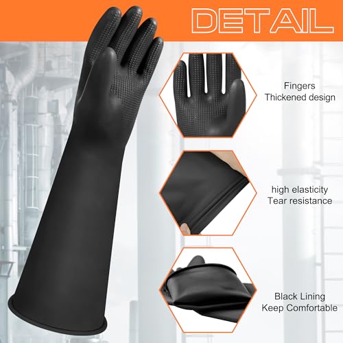 16" Chemical Resistant Gloves, Black Safety Work Heavy Duty Rubber Gloves - color: 16 Inch