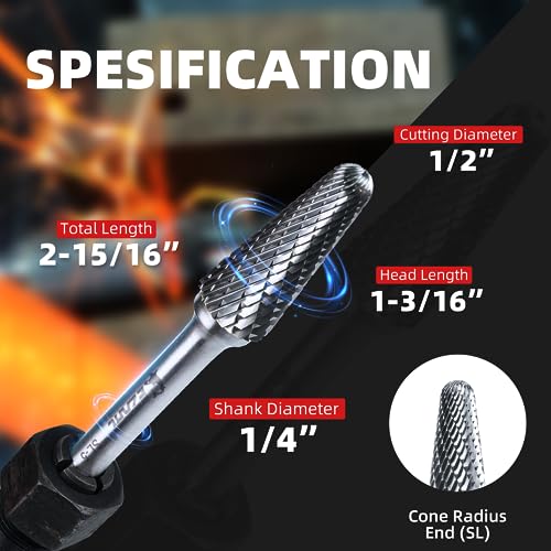 EZARC Tungsten Carbide Rotary Burr Bit, SL-5 Double Cut, 1/4-Inch Shank - style: SL-5
