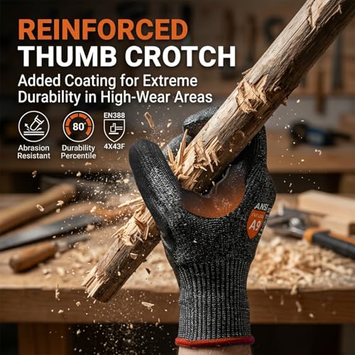 Donfri Level 9 Cut Resistant Work Gloves, Reinforced Thumb - size: Large