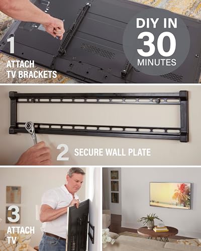 SANUS Low Profile TV Wall Mount for 40" to 80" TVs - Universal Fixed Wall Mount TV Bracket, Slim 1” Profile - 3 Step Easy Install w/Included Hardware - UL Certified