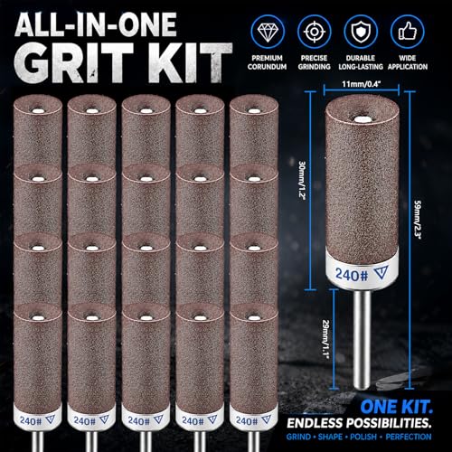 20Pcs Sanding Drums for Dremel Rotary Tool with 1/8" Shank, Sanding Sticks for Plastic Wood Metal Grinding Polishing, 240 Grits - color: 20Pcs-240 Grits