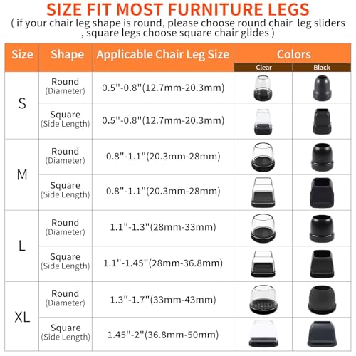 Ezprotekt Chair Leg Sliders for Carpet, 8 Pcs Square Chair Glides for Carpet, Carpet Furniture Pads Stool Leg Protectors Caps, Carpet Furniture Glides Quickly and Easily (XL Fit: 1.5" - 2") - size: Clear-XL
